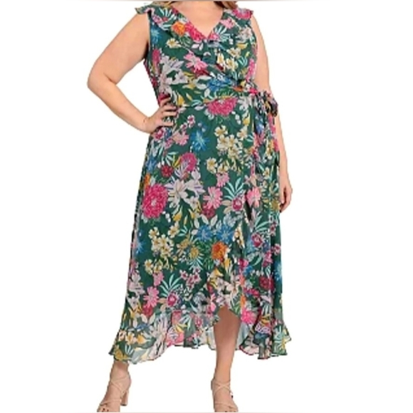 London Times Women's Chiffon Faux Wrap Ruffle Maxi Dress Guest of Wedding - Picture 1 of 12